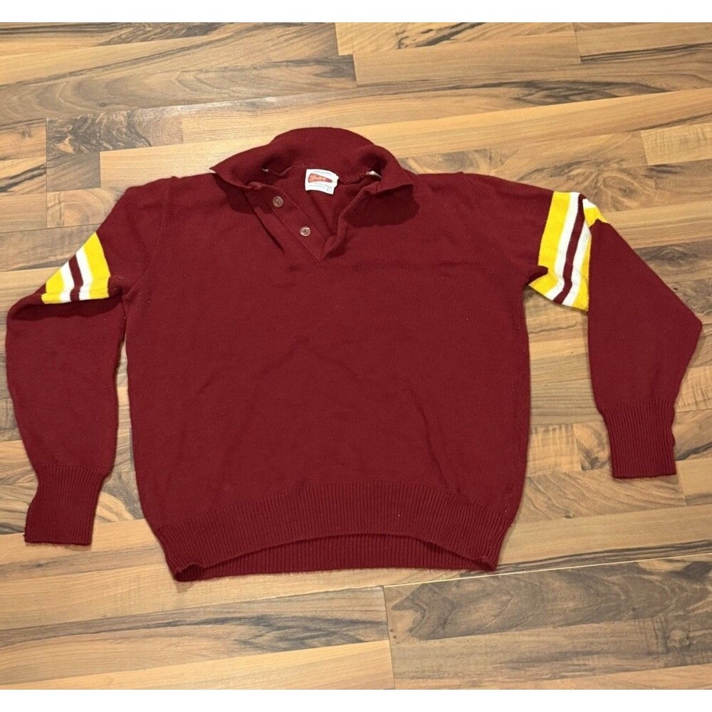 Vintage Dehen Knitting Sweater Men XL Red Yellow Acrylic  Official